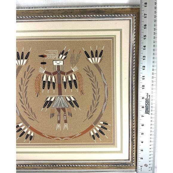 Navajo Yei Sandpainting Framed Artwork 18x18 Southwestern Native American Art - Picture 4 of 6